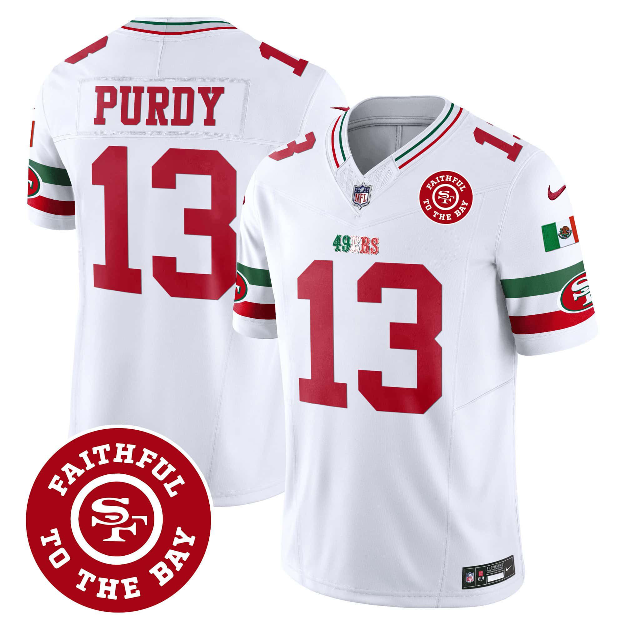 Men San Francisco 49ers 13 Purdy White 2024 Nike Mexico Faithful To The Bay Patch Vapor NFL Jersey